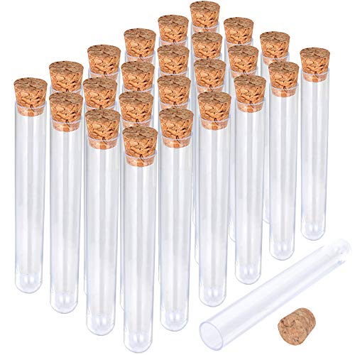 HNYYZL 25Pcs Clear Plastic Test Tubes with Cork Stoppers, 15x100mm 10ml, Good Seal