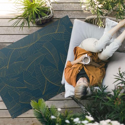Tapis vinyle extérieur imperméable 150x225 cm feuilles lignées - 3