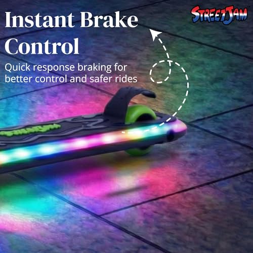 Image of STREETJAM Blinkie Kids LED Kick Scooter for 3-12 Years, LED Deck with Multiple Light Modes (1st Time in India), BIS Approved, Extra Wide Deck, Rechargeable, Up to 50 kg Load (Black with Neon Green)