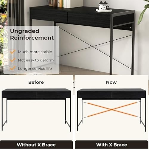 Miniatura 7 de Lifezeal Escritorio De Ordenador Con 2 Cajones, 112 X 48 X 76 Cm, Mesa De Madera Y Metal De Estilo Industrial Para Estudio, Oficina, Sala De Estar, Dormitorio Negro