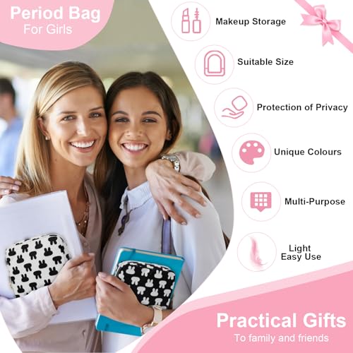 Image of Period Bag Pouch Soft Cloth Sanitary Napkin Storage Bag Portable Menstrual Pad Pouches Tampon Holder for Purse First Period Kit for Girls 9-12 (Red-blue Stripes)