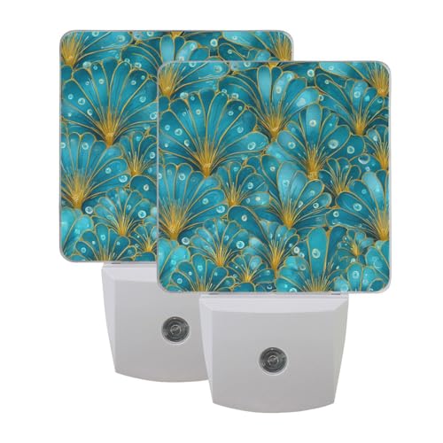 Lámpara de noche LED con sensor azul turquesa y conchas