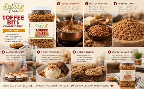 Image of Toffee Bits Coarse Grind 2 lb | Buttery Almond Toffee Topping | Cookies, Brownies, Cakes, Ice Cream & Desserts | Resealable Container | Dasher's Spice & Beans