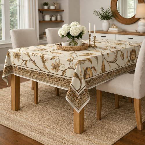 Image of STITCHNEST Cotton Slub Table Cover for 8 Seater Dining Table|60 x 90 Inches, Digitally Printed|Durable, Washable & Fade-Resistant Fabric
