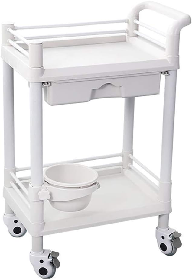 Carro Portaherramientas de Spa con Cajones Abs, Carro de Utilidad de Equipo para Instrumento de Laboratorio Dental de Clínica Hospitalaria/Blanco / 2 Niveles, PIBM, Blanco,