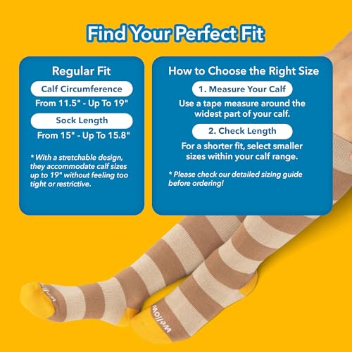 Image of Wellow Knee High Compression Socks for Men & Women | 18-25 mmHg Made with Viscose from Bamboo | Relieves Swelling- Stripes