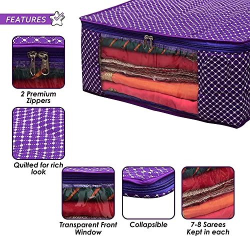 Image of With Transparent Window Set| Bag Clothe|Cotton Saree Cover Closet Orgnizer /Saree Bags For Wardrobe Orgnizer Clothe Covers |Suit Bag| Cover(Pack of 2, Pink + Purple)