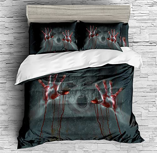 Earendel Funda Nórdica Película Terror Juego De Ropa De Cama Halloween Horrible Deco Asesino Terror Oscuro Aterrador 3/4PCS Fundas De Edredón Nórdico/Almohada/Sábanas (1,Cama 80/90(140×210cm)-3PCS)