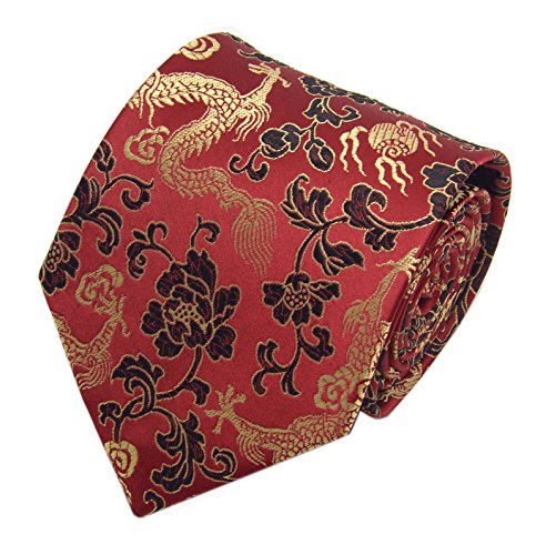 Mens Wine Red Gold Ties Dragon Paisley Formal Wear Necktie Surprise Gift