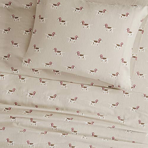 Image of Woolrich Cotton Sheet Set Cottage Charms Print, 100% Cotton Flannel Sheets Warm & Fuzzy Bedding Set Cal King Size Sheets, Fitted Pocket Fits Up to 14 inch Mattress, Cal King Tan Dog, 4 Piece
