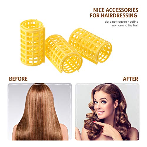 12 Pieces Hair Roller, Large Size Plastic Hair Rollers Hair Curlers With Steel Pintail Comb Rat Tail Comb For Short Hair Long Hair Hairdressing Styling Tools (Yellow,6.8 X 3.6 Cm) #TOP3