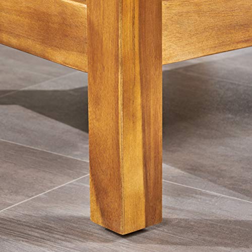 Indira Outdoor Acacia Wood Club Chair With Cushion, Teak Finish And Blue #TOP6