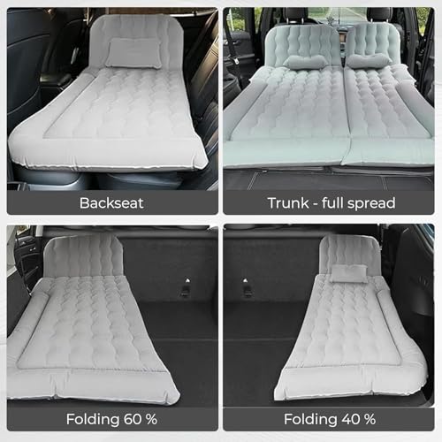 Image of Amazon Basics SUV Car Inflatable Bed - Grey | 2 Air Pillow & Air Pump | Car Sleeping Bed for Kids | Car Back Seat Bed | Quick Inflatable Bed | Car Bed for Trip, Camping, Picnic, Pool & Beach Pack of 1