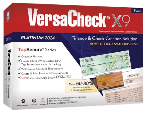 Versacheck VCX9P-1829 X9 Platinum 2024 – 5 User Finance And Check Creation Software cover