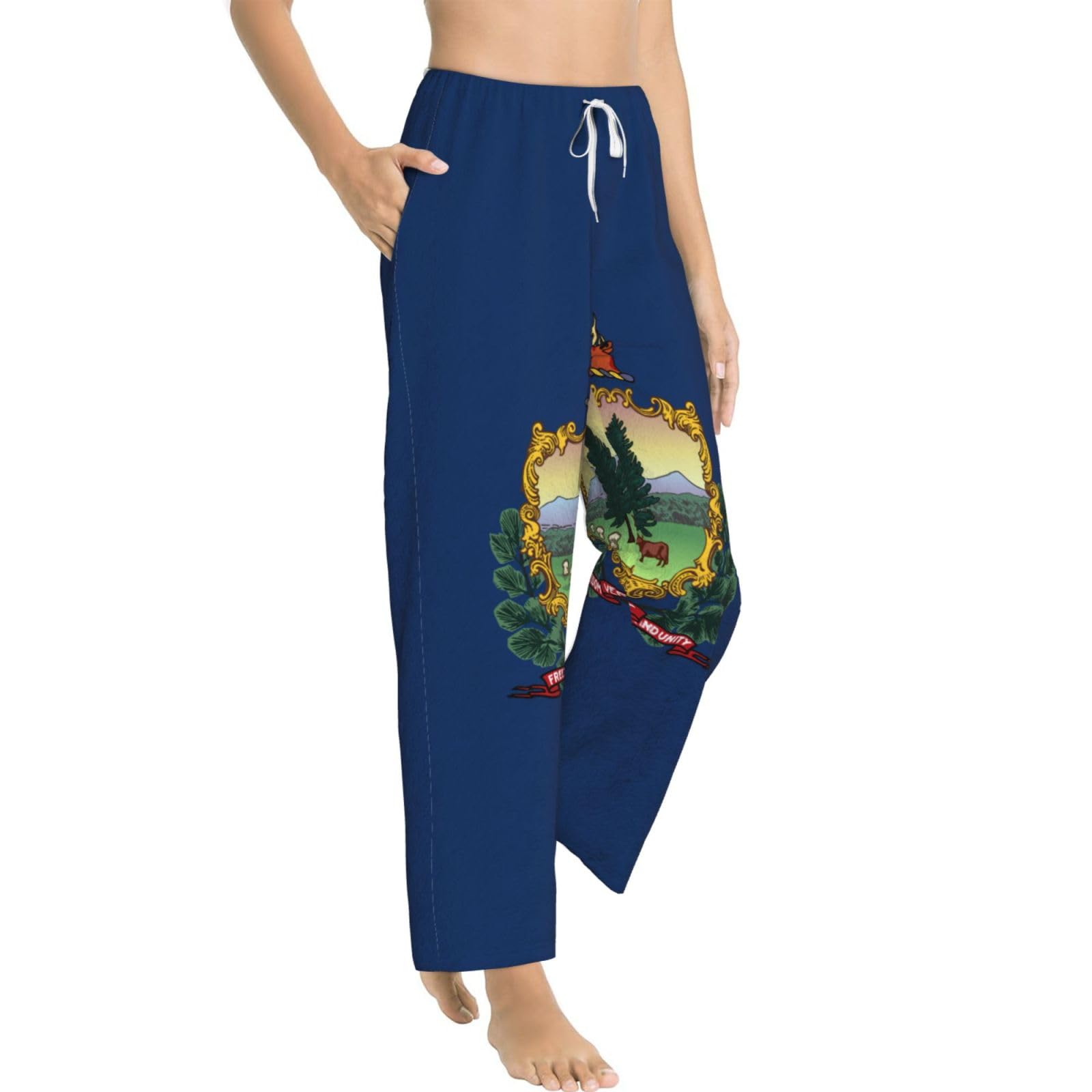 Vermont Damen-Schlafanzughose mit Staatsflaggen-Druck, Flanell, warm, bequem, Lounge-Schlafhose für Urlaub und Weihnachten