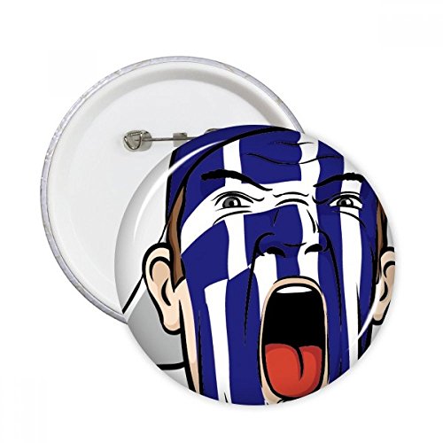 Badge drapeau Grèce pin's rond vêtements et maquillage visage