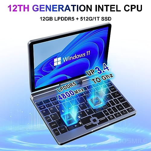 Image of KOOFORWAY 8 inch Mini Laptop 2-in-1 HD Touchscreen Portable, Win 11 Pro Portable Pocket PC, N150 12 GB LPDDR5 1TB M.2 SSD, Wi-Fi 6, BT 5.2 2 MP Camera, G-Sensor, HDMI, Type C