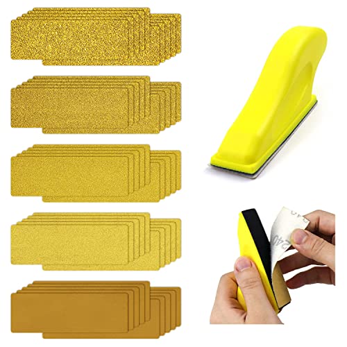 WORKEASE Micro Sander Kit 3,5" x 1" Mini-Schleifer Schleifwerkzeuge mit Detailgriff Schleifpapier 80 120 180 240 400 Körnung für Heimwerkerarbeiten enge Räume Polieren, für kleine Projekte, 50 Stück Cover