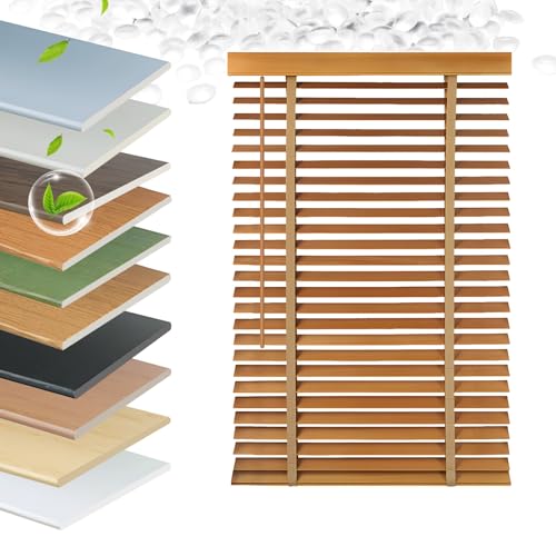 Faux Wood Blinds 2 Inch Cordless, Room Darkening Mini Venetian Horizontal Blinds & Shades for Indoor Windows, Office, Living Room, Bedroom, Multiple Colors