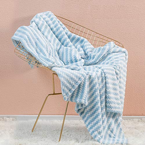 Simple&Opulence Dot Velvet Throw Blanket, Lightweight Striped Blanket for Sofa/Bed/Couch Ultra Soft, Plush, Cozy and Winter Warm, Blue and White, 50''x60''