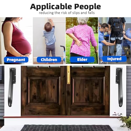 Handrails Wall Mount Stair Safety Handle Non-Slip Step Metal U-Shape Grab Yard Mounted Garage Porch Garden Hand Railings Powder Coated Heavy Duty Indoor or Outdoor Safe Bars Black for 1 to 3 Steps - Image 6