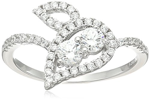 Amazon Collection 925 Platinum Plated Sterling Silver Pave AAA Cubic Zirconia Leaf with Swarovski 18