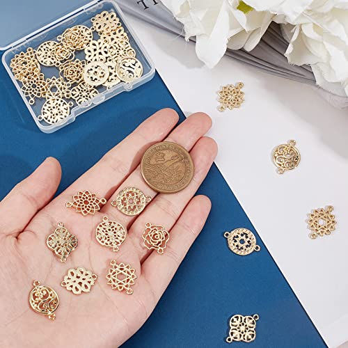 SUPERFINDINGS 32Pcs 8 Styles Baroque Style Links Connectors Gold Double Hole Pendant Connector 17~20.5x13.5~19mm Flower Connector Charms for DIY Jewelry Making hole: 1.2mm - Image 3