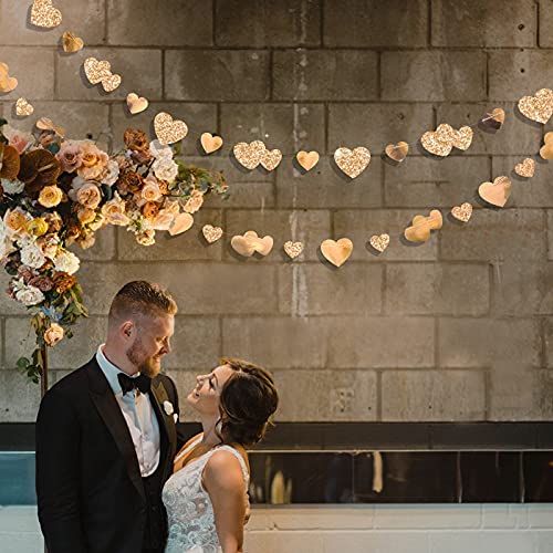 Image of 40Ft Champagne Gold Heart Banner Double Sided Paper Garland Heart Hanging Streamer for Wedding Birthday Anniversary Bachelorette Engagement Bridal Baby Shower Valentines Hen Christmas Party Decoration