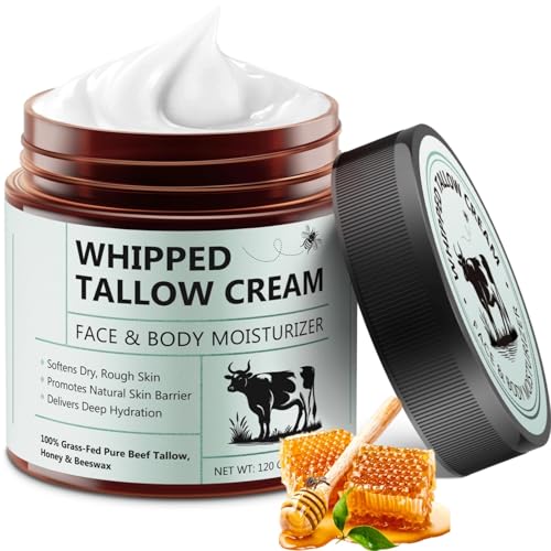 Image of laraspi Beef Tallow for Skin, Beef Tallow Moisturizer, 4.2 oz Organic Whipped Grass Fed Beef Tallow with Honey Cream for Face & Body, Unscented