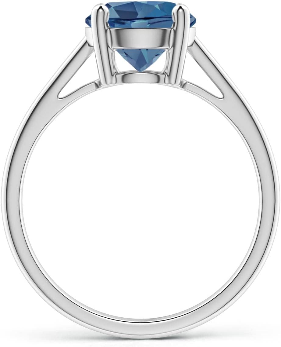 Angara Natural London Blue Topaz Solitaire Ring for Women | Classic Prong-Set Round London Blue Topaz Ring in 14K Solid Gold/Silver/Platinum | December Birthday, Gemstone Jewellery Gift - Image 2