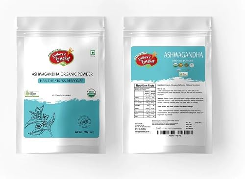 Nature's Basket Ashwagandha Powder, Indian Ginseng, Allergen Free, Vegan, Non-GMO, Super Food, Easy to Mix in Smoothies, Baking, Tea and Lattes, Resealable, Adaptogenic Herbs, (227g)