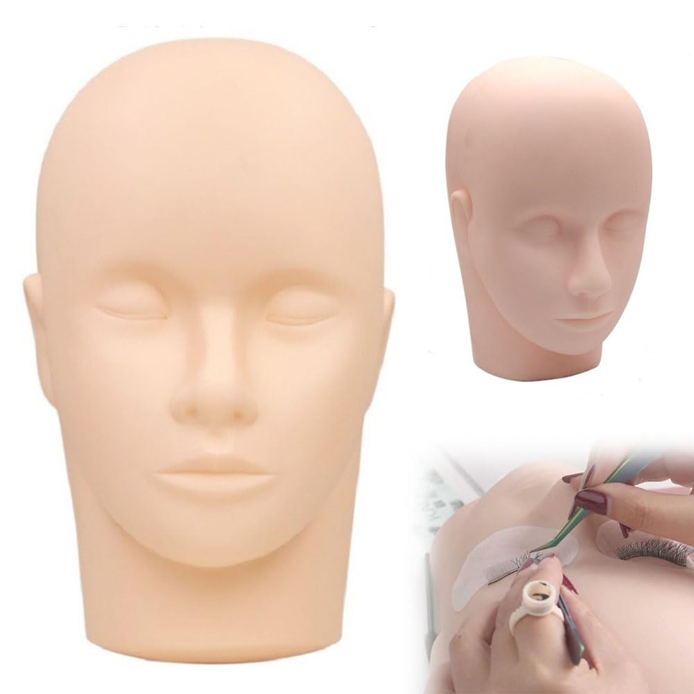 Boeryou One Color Lash Mannequin Head, Cosmetology Mannequin Head Practice, Mannequin Flat Head With Practice False Eyelashes, Human Model For Anatomy, Silicone Mannequin Face Model