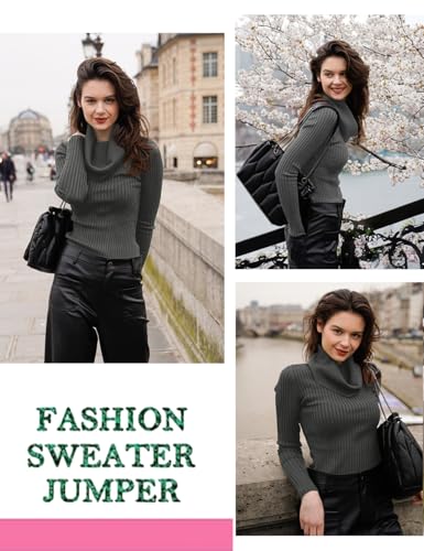 Image of v28 Women's Stretchable Cowl Neck Knit Long Sleeve Slim Fit Bodycon Sexy Sweater