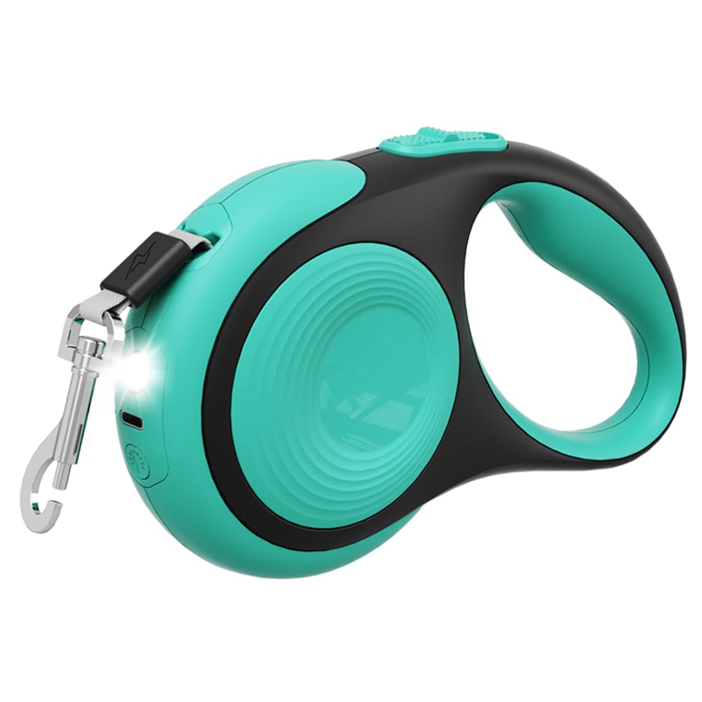 Retractable Dog Leash, 3m/5m 30Kg Heavy Duty Dog Lead with LED Flashlight, One-Handed Brake, Anti-Tangle Roller Lead for Small Medium Dogs