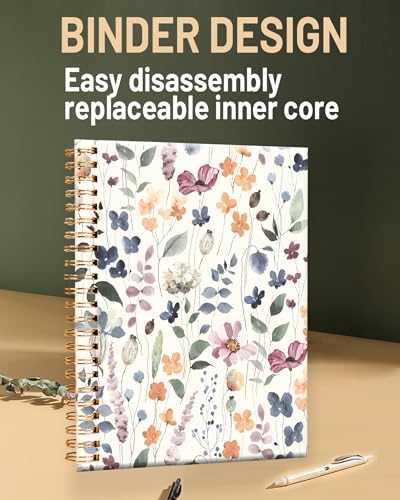 Carnet à spirale A5 ligné avec motif aquarelle rustique florale - 2