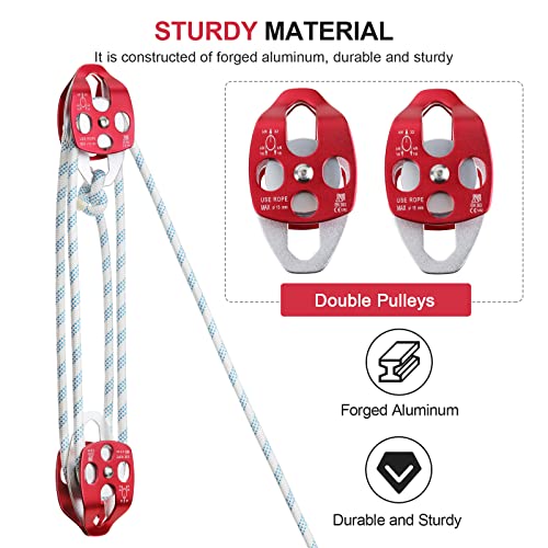 Pulley Block Twin Sheave Block And Tackle 2/5-1/2Inch 150Ft With Braid Rope 30-35Kn 6600-7705Lbs Capacity Easy Lifting Double Pulley Rigging Rope Great For Construction Work Moving Climbing #TOP2