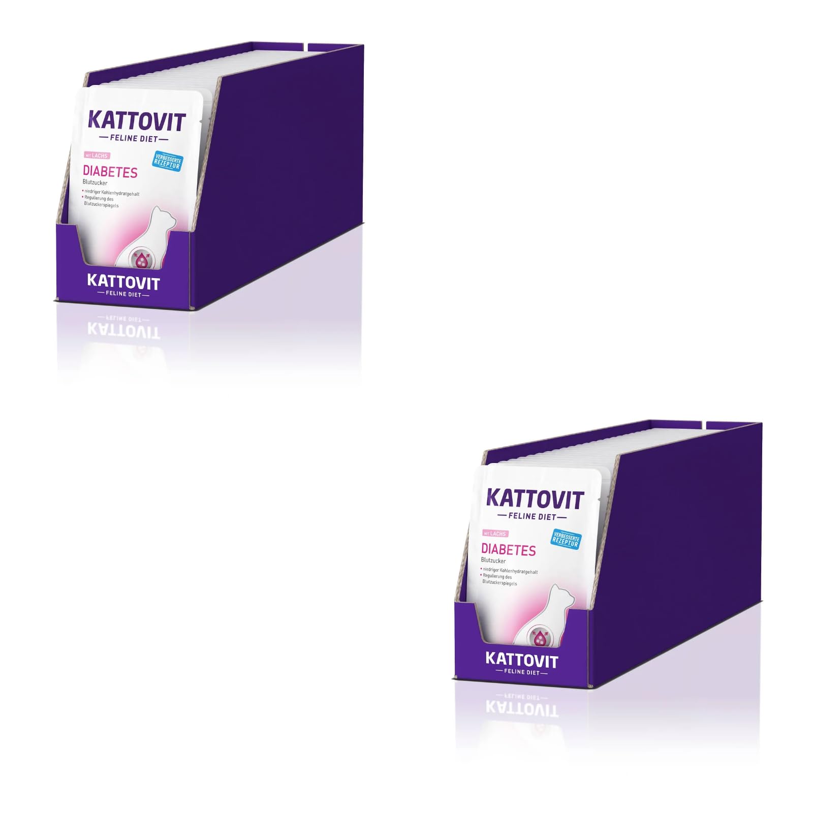 Kattovit Dieta dla diabetyków kotów – z łososiem, podwójne opakowanie, 2 x 24 x 85 g, specjalna karma dla kotów, wspomagająca dostarczanie glukozy, wysoka zawartość surowego błonnika