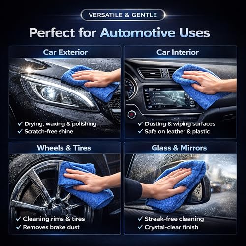 Image of Cutting EDGE 380 GSM - Set of 2 - Microfiber Car Cleaning Cloth, Ultra Soft Absorbent Towel, Scratch-Free Lint-Free for Car Detailing, Exterior Interior Glass, Blue (30 x 30 cm)