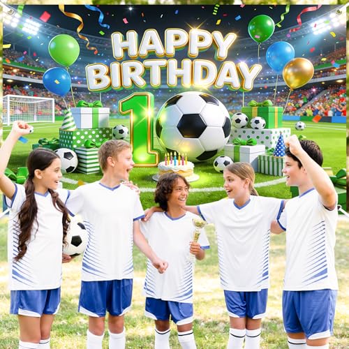 Mocsicka Soccer Happy 10th Birthday Banner 6x3.6ft miniatura 6