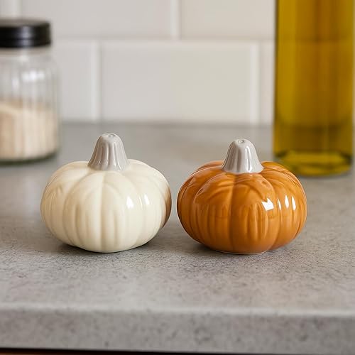 Miniatura 3 de The Bridge Collection Salero y pimentero de cerámica de calabaza, salero y pimentero de otoño, decoración de mesa de cocina para el país, granja,