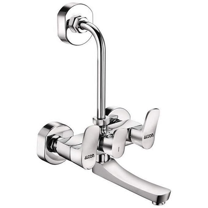 ALTON AURA-19075 Wall Mixer with 360 Swivel Spout and Provision for Overhead Shower with 125 mm Long Bend Pipe & Wall Flange (Chrome)