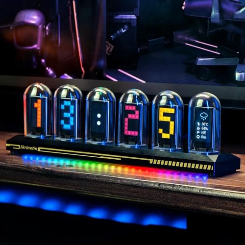 ニキシー管 時計 ゲーミング時計 卓上時計 おしゃれ wi-fi 時計 IPS デジタル管時計 1600万色カスタマイズ可能 LED時計 天気モード 時刻モード ライトモード 写真をアップロード可能 擬発光管時計 レトロ モダン