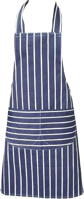 Clay Roberts Chefs Apron, Blue, Cooking and Baking Apron for Men and Women, Double Pockets, Kitchen Aprons, Butchers Apron, BBQ & Catering Bibs