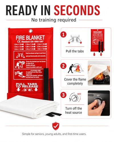 Image of Ougist 2 Pack Emergency Fire Blanket for Home and Kitchen, 40 inchx40 inch Fire Blankets for Safety, Fiberglass Flame Suppression for Grill, RV & Camping, Peace of Mind for Your Family