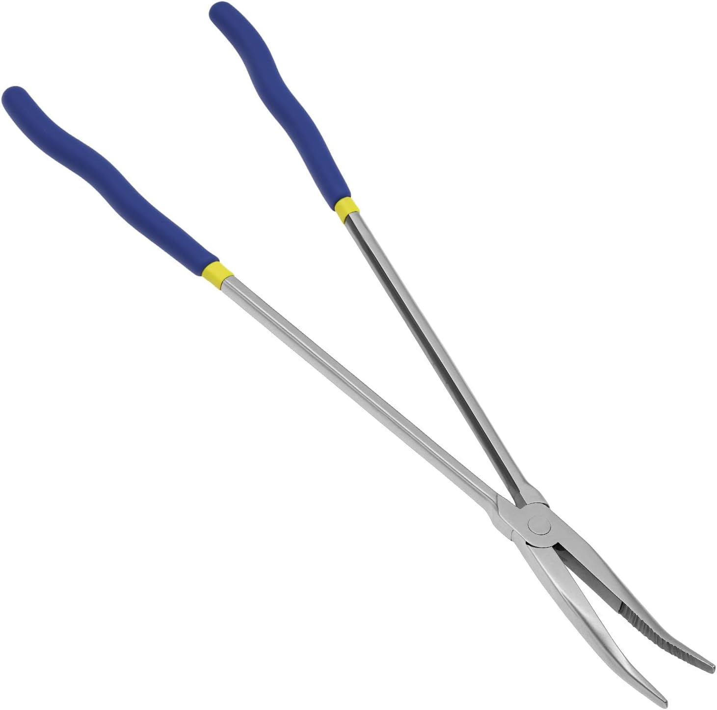 QWORK 16 Inch Long Reach Needle Nose Pliers, 45 Degree Angled Tip, Extra Long Handles, Tight Serrated Jaws for Narrow Spaces, Automotive Mechanic & Machinery Maintenance