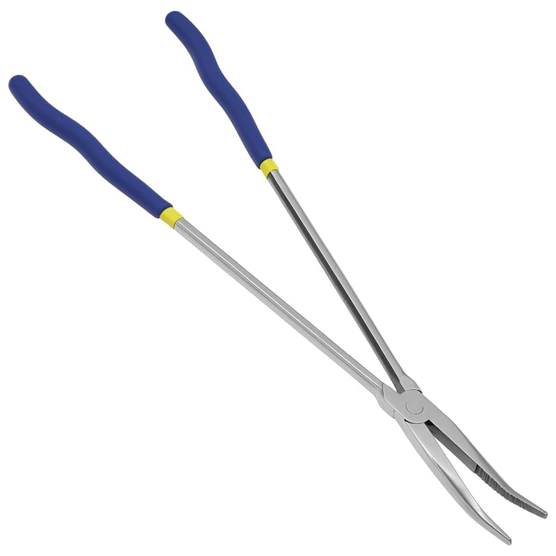 Alicate de bico longo QWORK com ponta angulada de 45° e mandíbulas serrilhadas, 40,6 cm