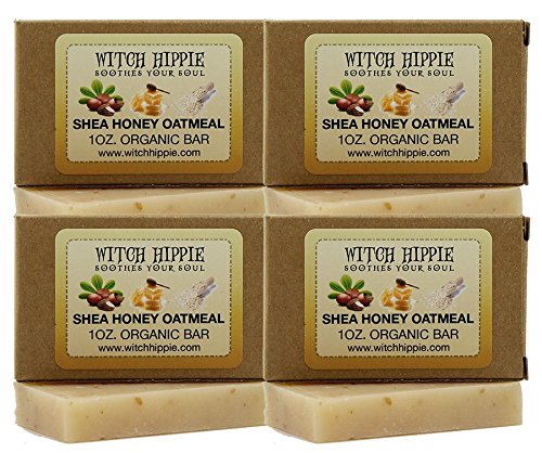 Witch Hippie Shea Honey Oatmeal 1oz TRAVEL SIZE Organic Bar Soap 4-Pack - Refreshing Clean You Can Feel