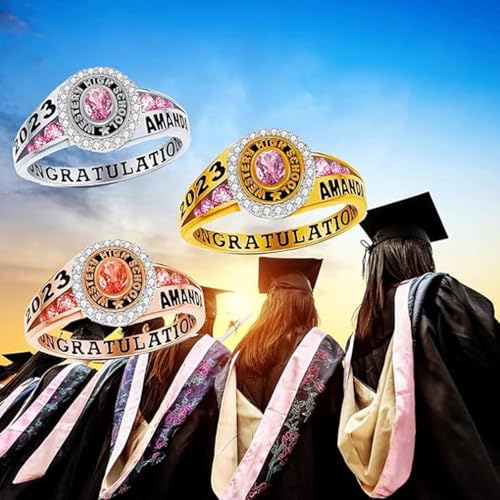 Personalized Engraved Birthstone Graduation Ring Gift for Graduates, March Birthstone Jewellery, Birthstone Ring, Custom Name ring, for Graduation Ceremony, Keepsake, or Anniversary3