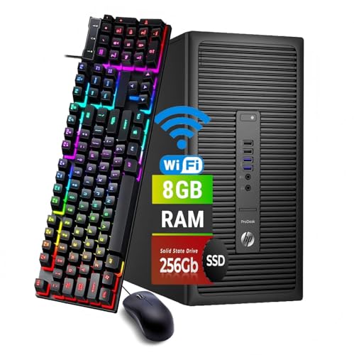 HP ProDesk 600 G2 Mini Tour PC Desktop Computer, Intel Pentium G4400, 8 Go RAM, SSD 256 Go, Bluetooth, Clavier QWERTY, Souris, USB WiFi, Windows 11 Pro...