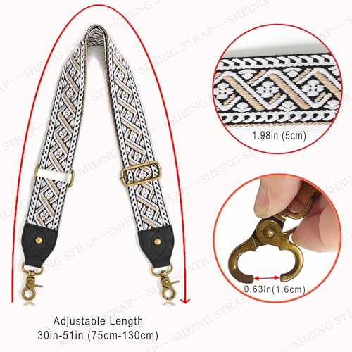 Image of Purse Straps Replacement Crossbody Handbag Adjustable Jacquard Embroidery Wide Guitar Strap
